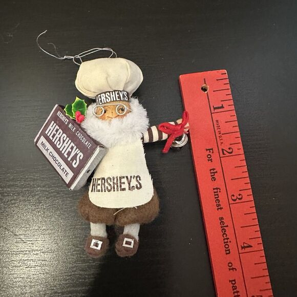 Vintage Hersheys Milk Chocolate Chef Christmas Ornament Fabric Wood - Picture 2 of 3